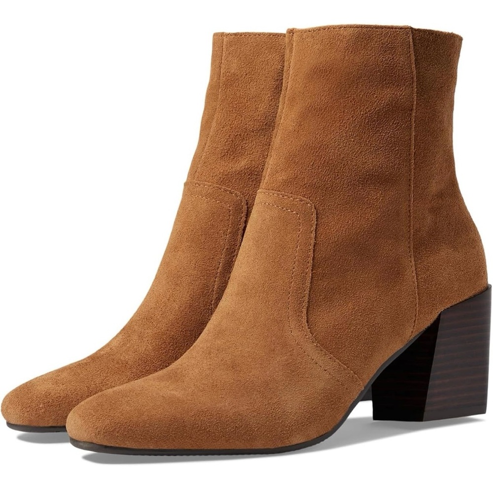 Blondo “Sadie” Waterproof Suede Ankle Boots in Cognac